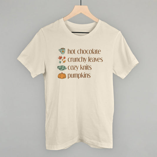 Hot Chocolate, Crunchy Leaves, Cozy Knits, Pumpkins - clothing by TeeHivey.com (Image 1)