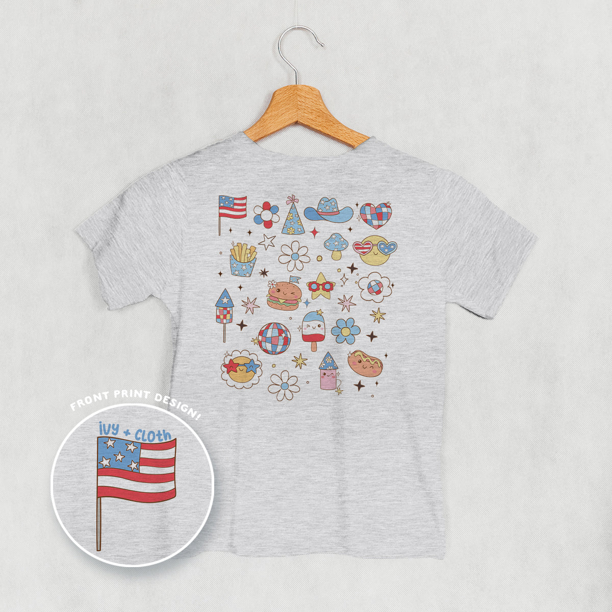 Patriotic Retro Doodles (Kids Back Print) - clothing by TeeHivey.com (Image 2)