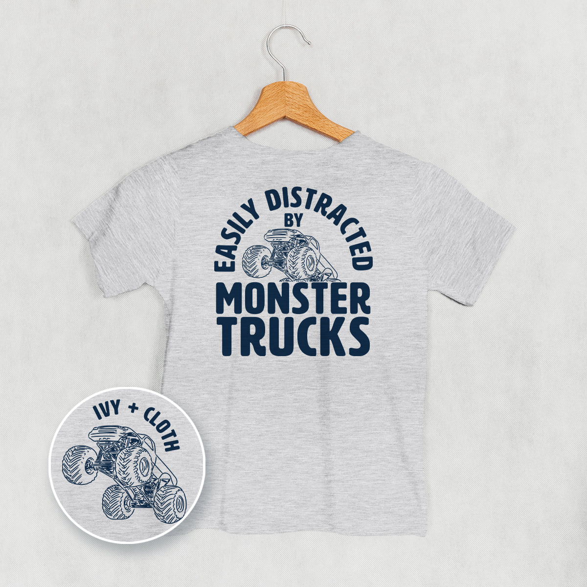 Easily Distracted By Monster Trucks (Kids Back Print)
