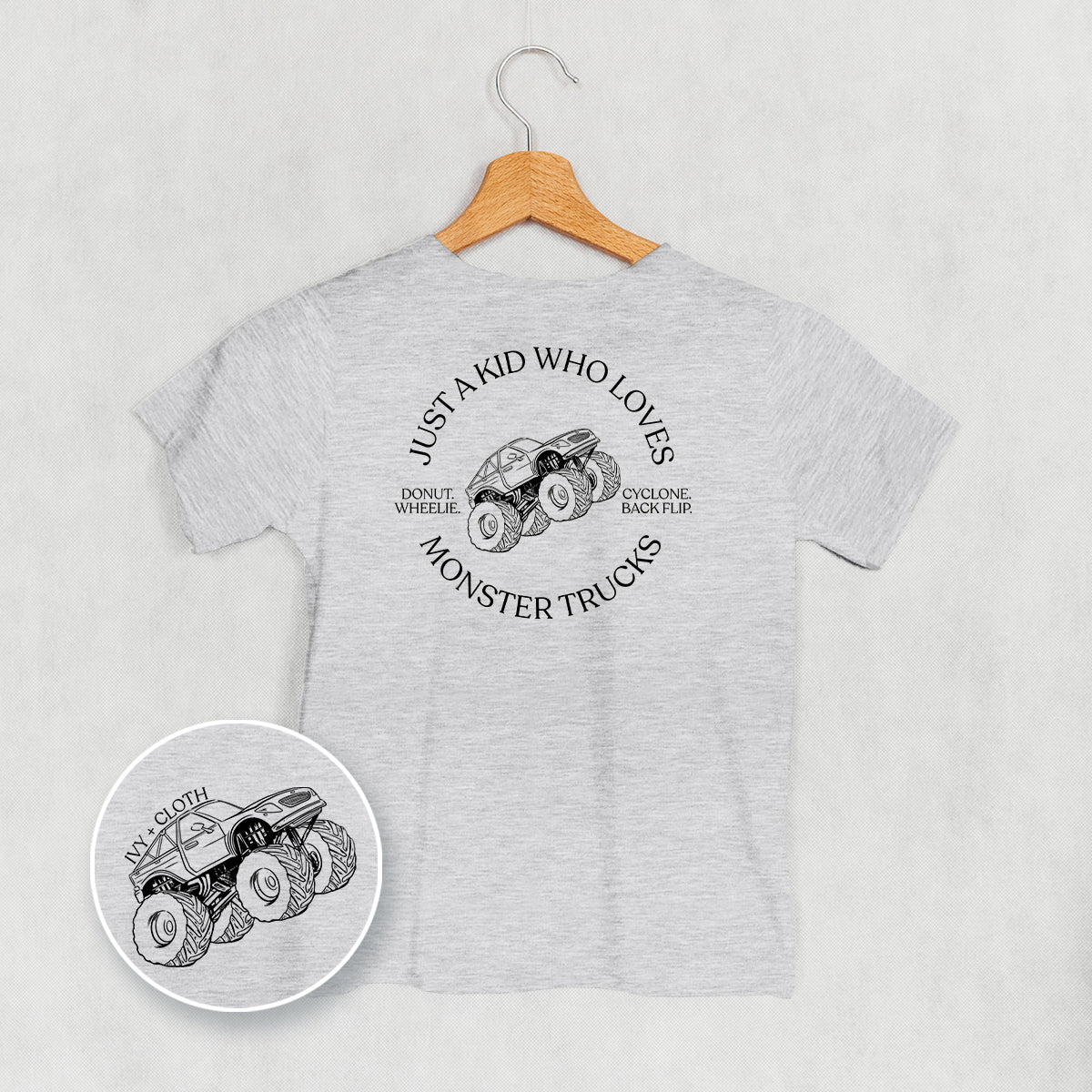 Just A Kid Who Loves Monster Trucks (Kids Back Print) - clothing by TeeHivey.com (Image 2)