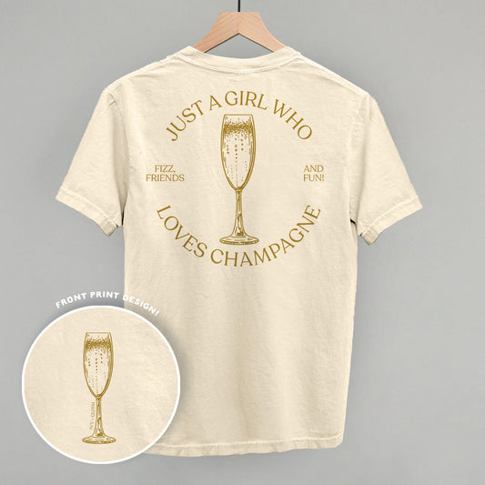 Just A Girl Who Loves Champagne (Back Print) - clothing by TeeHivey.com (Image 1)