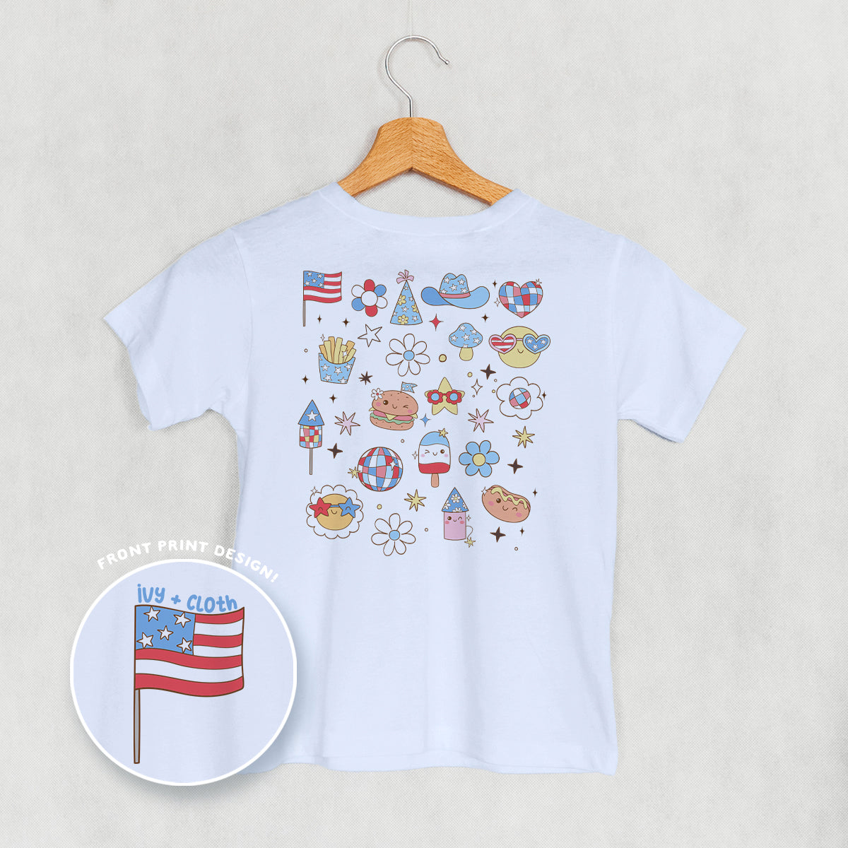 Patriotic Retro Doodles (Kids Back Print) - clothing by TeeHivey.com (Image 3)