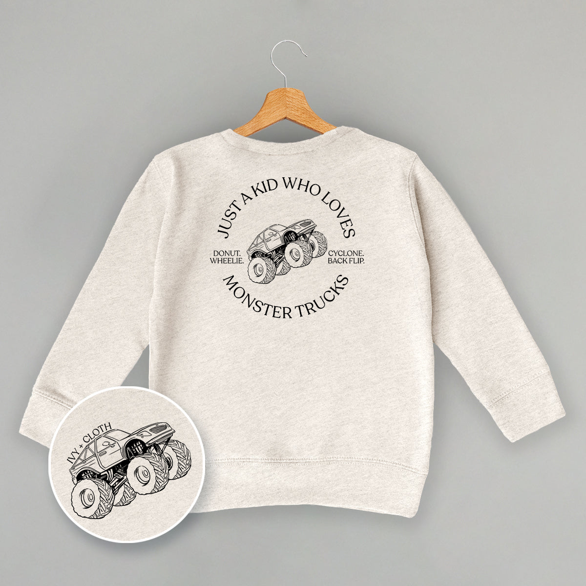 Just A Kid Who Loves Monster Trucks (Kids Back Print) - clothing by TeeHivey.com (Image 4)