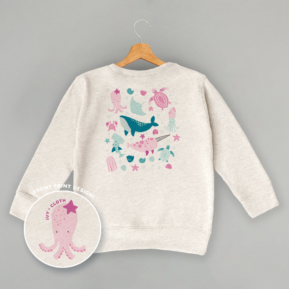 Pink Sea Animal Doodles (Kids Back Print) - clothing by TeeHivey.com (Image 2)