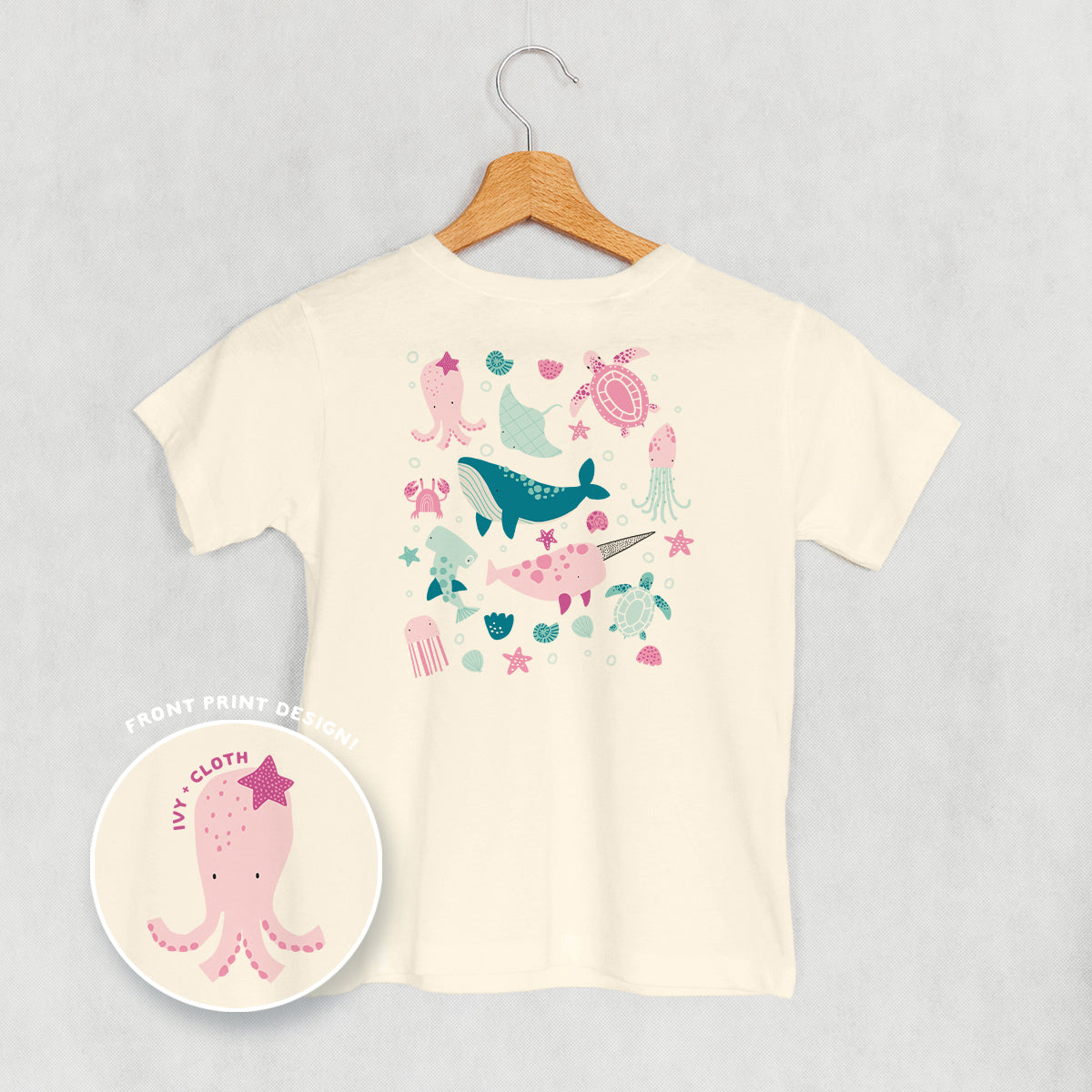 Pink Sea Animal Doodles (Kids Back Print) - clothing by TeeHivey.com (Image 1)