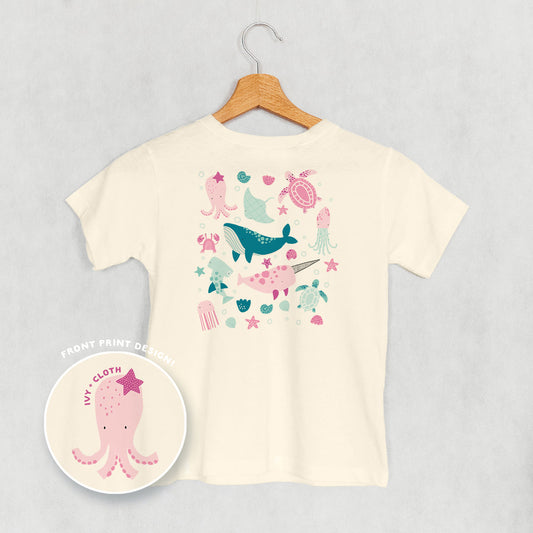 Pink Sea Animal Doodles (Kids Back Print) - clothing by TeeHivey.com (Image 1)