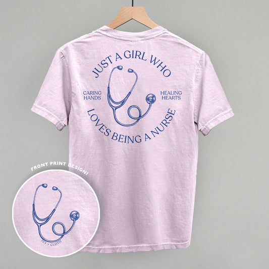 Just A Girl Who Loves Being A Nurse (Back Print) - clothing by TeeHivey.com (Image 1)