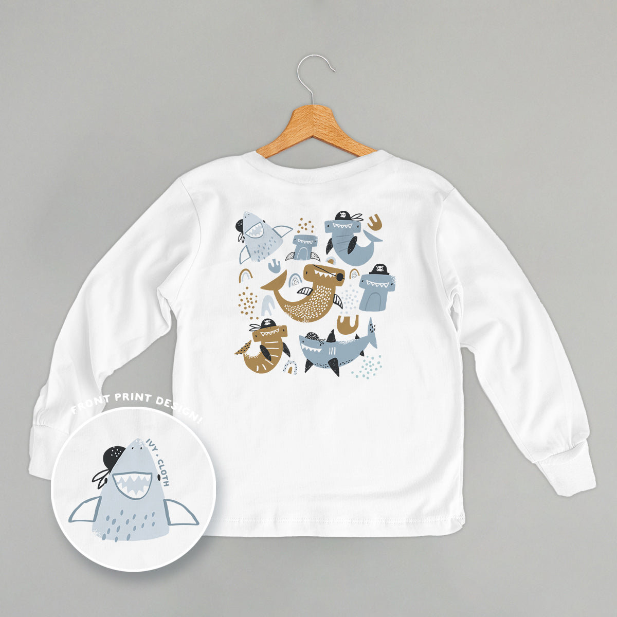 Pirate Shark Doodles (Kids Back Print) - clothing by TeeHivey.com (Image 4)