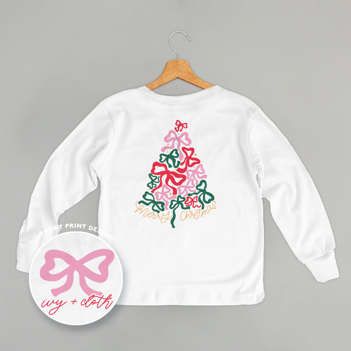 Merry Christmas Bow Tree (Kids Back Print) - clothing by TeeHivey.com (Image 4)