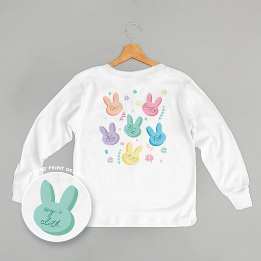 Pastel Bunny Bible Verses (Kids Back Print) - clothing by TeeHivey.com (Image 1)