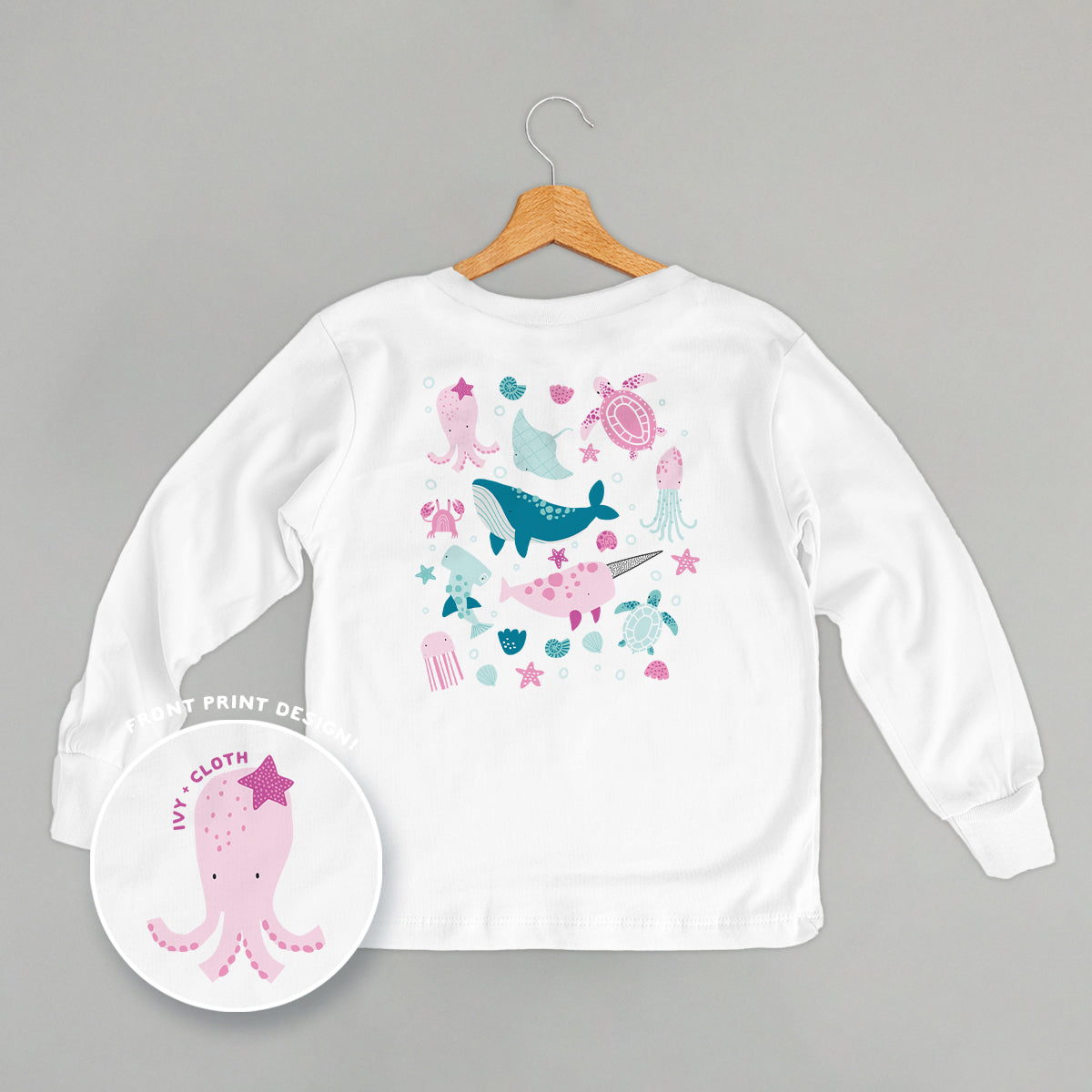Pink Sea Animal Doodles (Kids Back Print) - clothing by TeeHivey.com (Image 3)