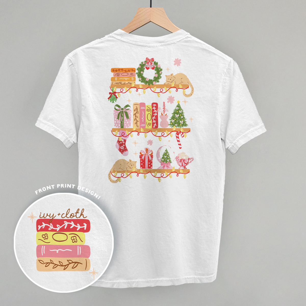 Holiday Bookshelf Doodles (Back Print) - clothing by TeeHivey.com (Image 1)
