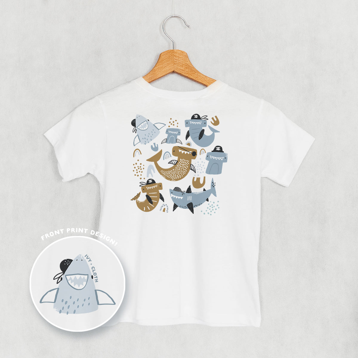 Pirate Shark Doodles (Kids Back Print) - clothing by TeeHivey.com (Image 1)