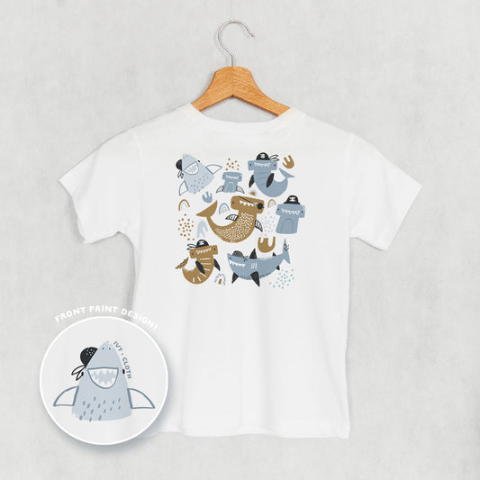 Pirate Shark Doodles (Kids Back Print) - clothing by TeeHivey.com (Image 1)