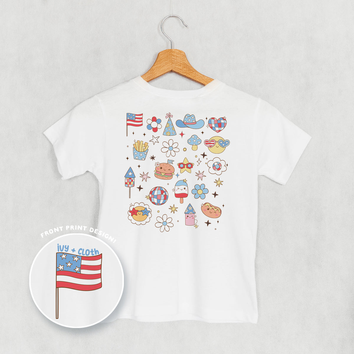 Patriotic Retro Doodles (Kids Back Print) - clothing by TeeHivey.com (Image 1)