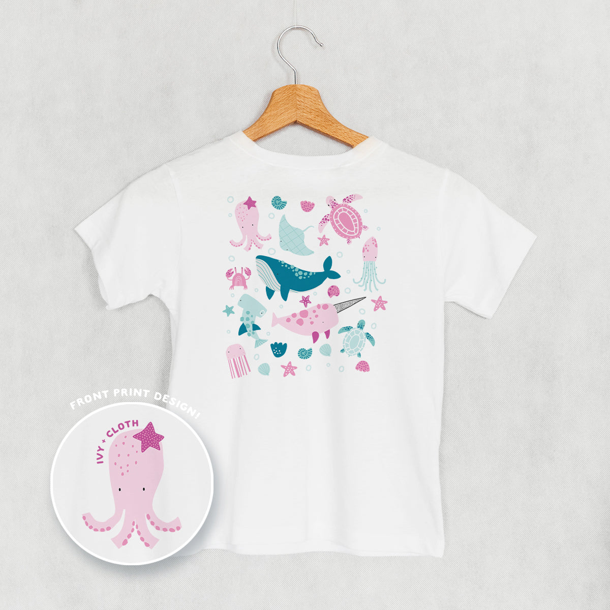 Pink Sea Animal Doodles (Kids Back Print) - clothing by TeeHivey.com (Image 4)