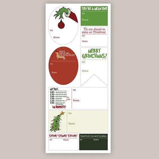 Grinch Holiday Tags (Sticker Sheet) - clothing by TeeHivey.com (Image 1)