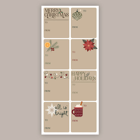 Neutral Christmas Holiday Tags (Sticker Sheet) - clothing by TeeHivey.com (Image 1)