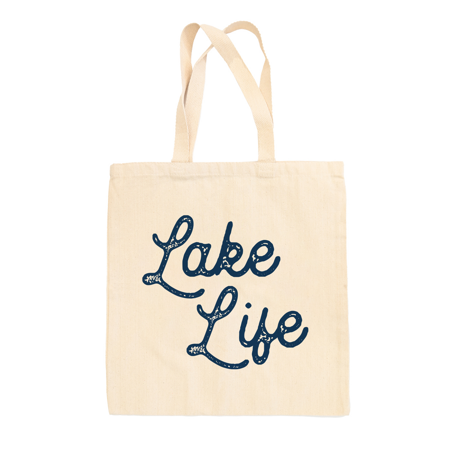 Lake Life Distressed Script Tote Bag - clothing by TeeHivey.com