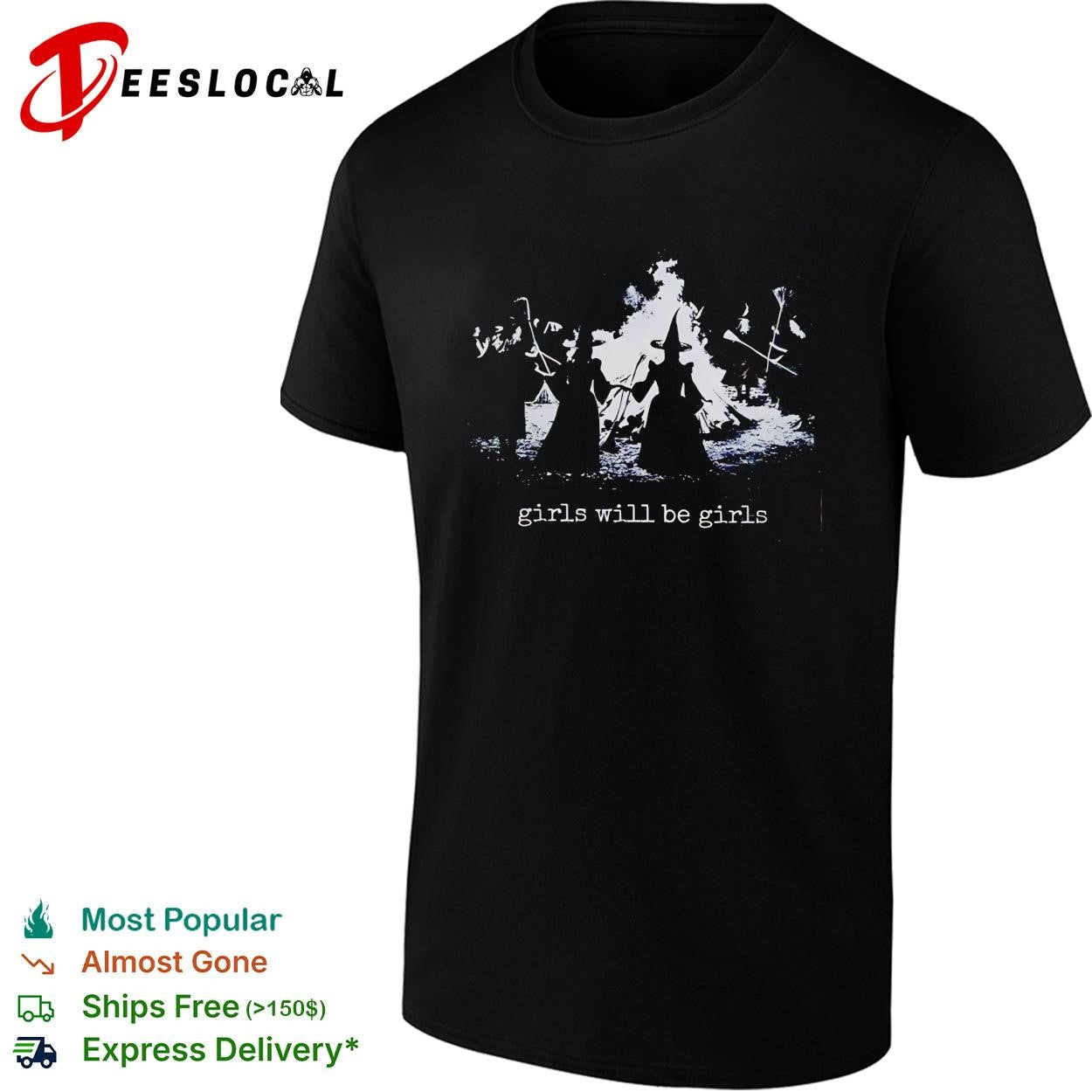 Girls will be girls eerie hooded witches gathered around bonfire graphic shirt