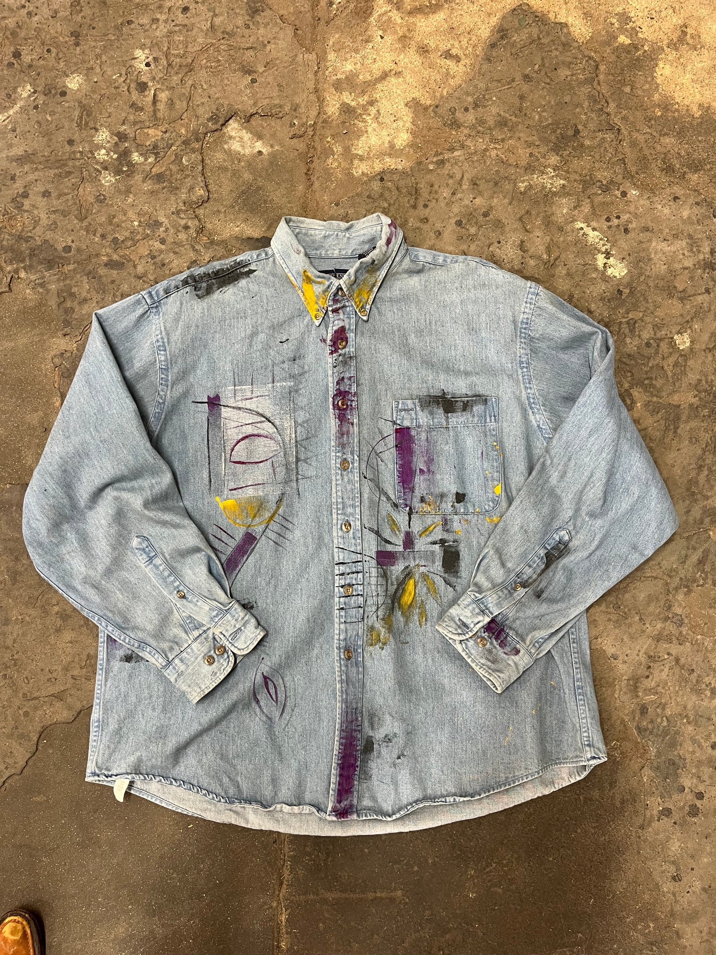 Artisan Hand-Painted Abstract Brushstroke Denim Shirt - clothing by TeeHivey.com (Image 3)