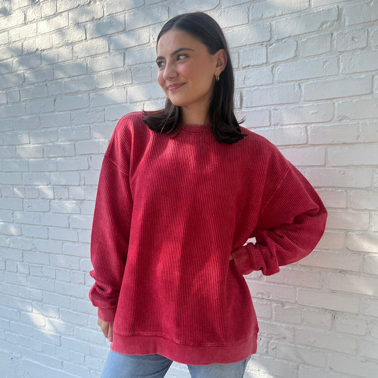 Red Oversized Corded Crew - clothing by TeeHivey.com (Image 1)