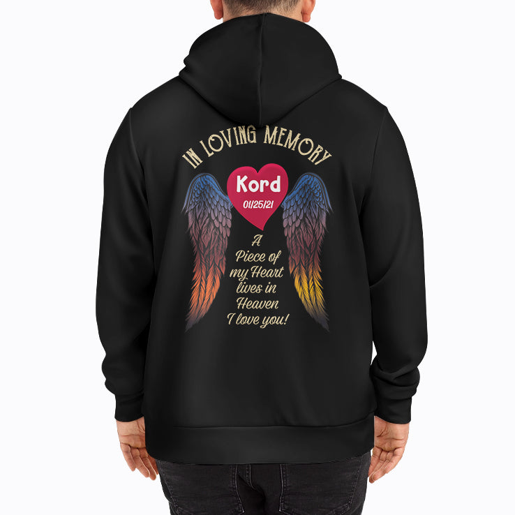 In Loving Memory A Piece Of My Heart Lives In Heaven Personalized Zip Hoodie