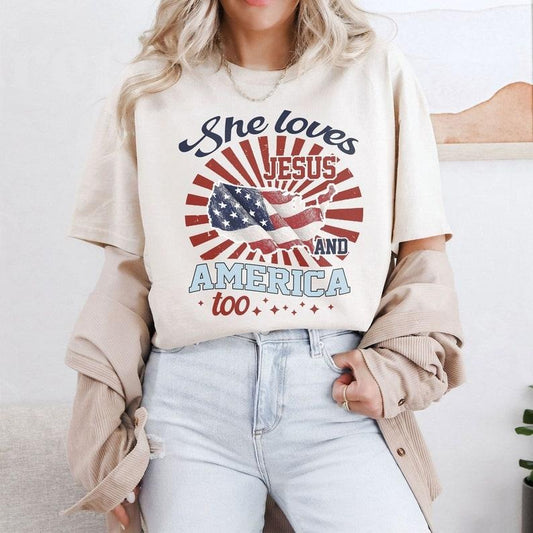 Independence Day Shirt, 4th of July Christian Shirt, She Loves Jesus And America Too Shirt, America Retro Shirt, Usa...