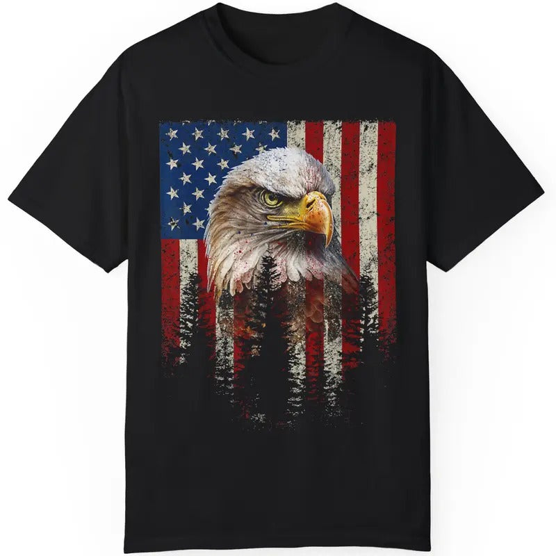 Independence Day Shirt, Bald Eagle American Flag Pine Tree Patriotic Red White Blue T-Shirt - Patriotic Outfits vintage