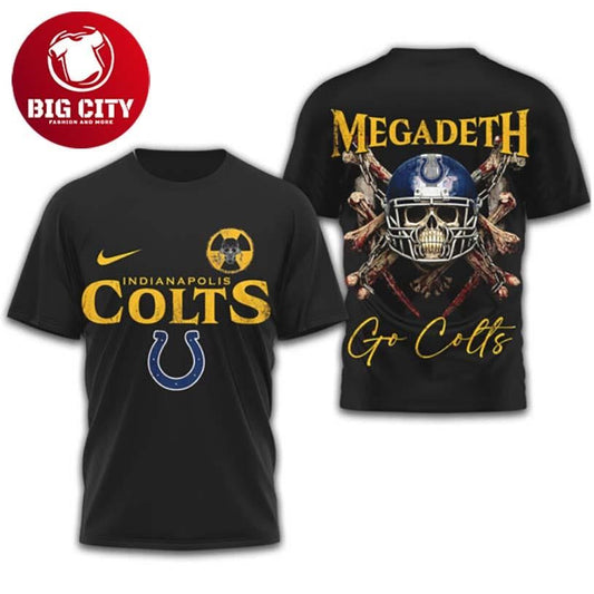 Indianapolis Colts x Megadeth Skull Heavy Metal Graphic Two Sided Shirt