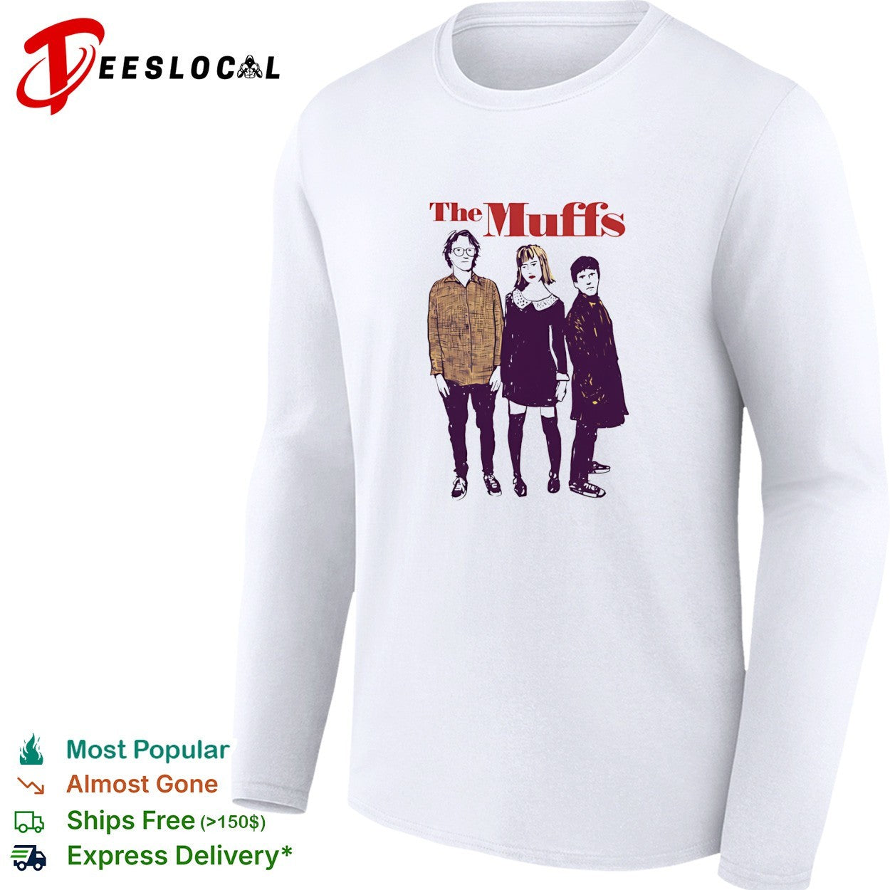 Indie rock trio illustrated character portrait vintage concert shirt