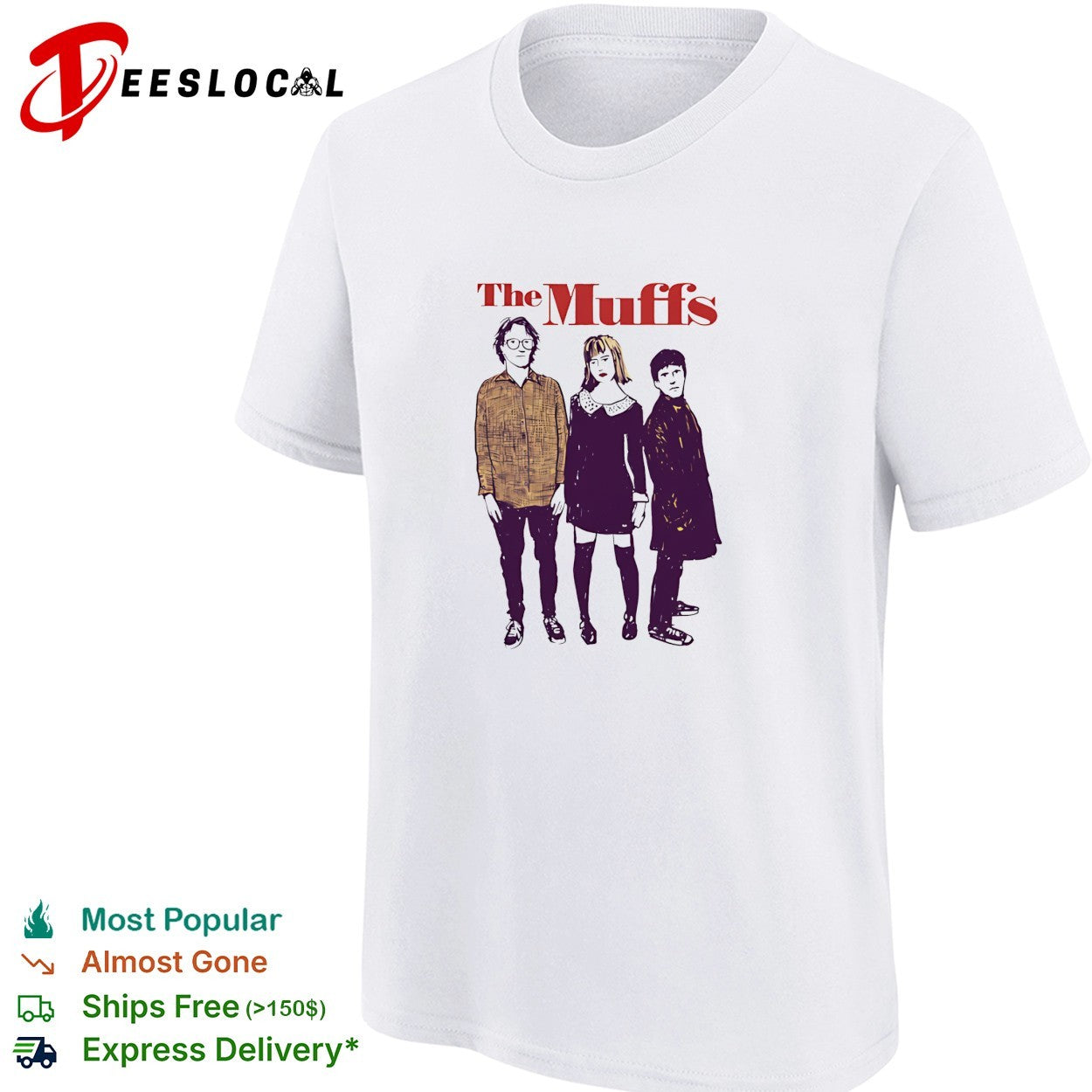 Indie rock trio illustrated character portrait vintage concert shirt