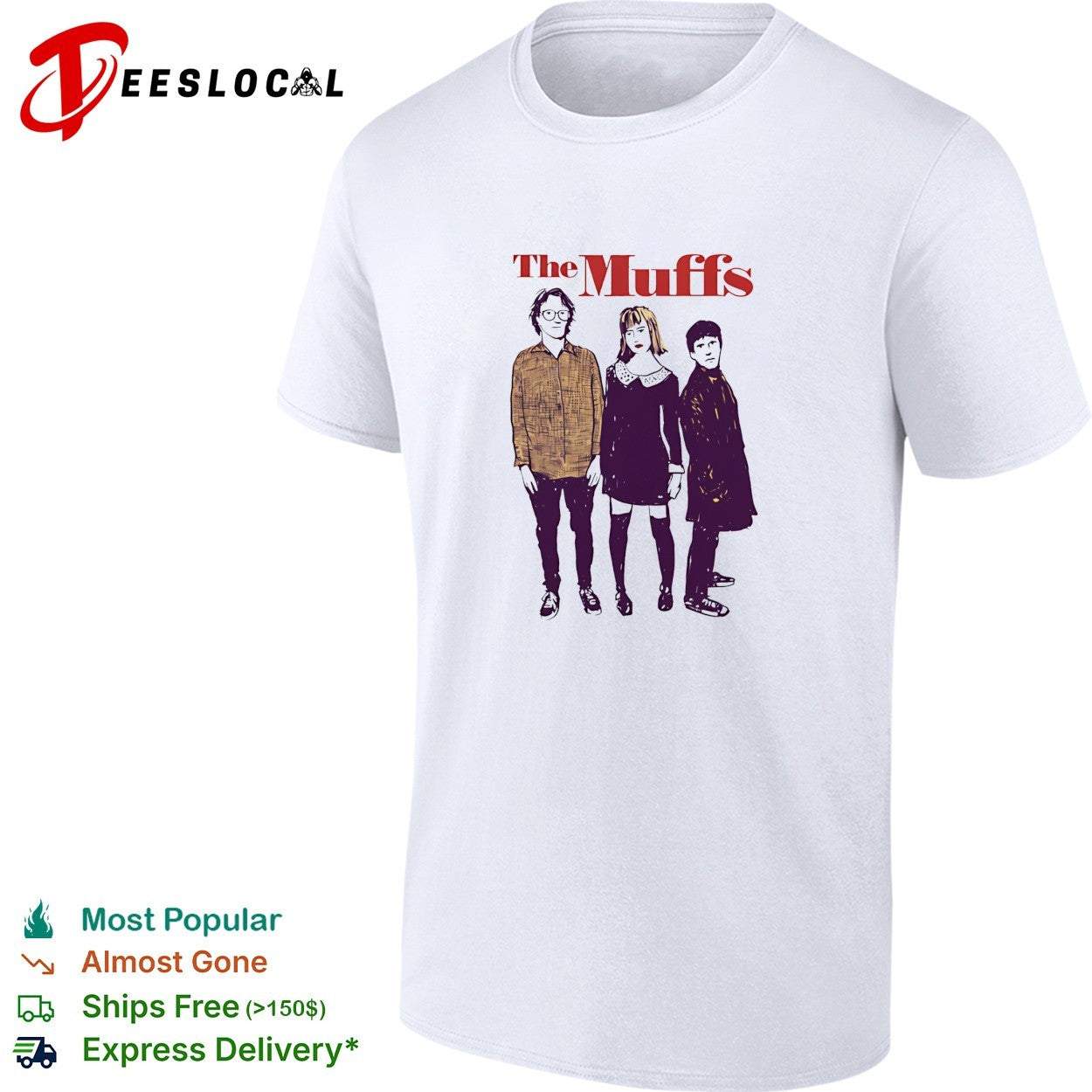 Indie rock trio illustrated character portrait vintage concert shirt