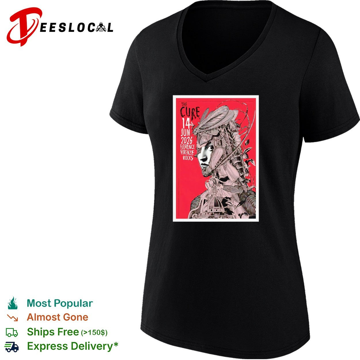 Intricate mechanical woman figure rock band Florence Firenze Rocks June 14 2026 concert framed poster art shirt