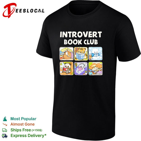 Introvert Book Club cute animals reading books tiger panda sloth art shirt