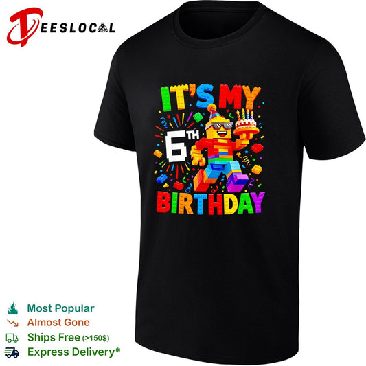 It is my 6th birthday building blocks brick construction celebration shirt