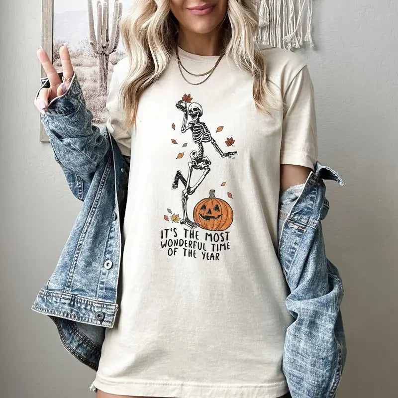 It's The Most Wonderful Time Of The Year Skeleton Shirt, Halloween Shirt, Halloween Party Shirts, Skeleton Fall Shirt,Fall T-shirt For Women