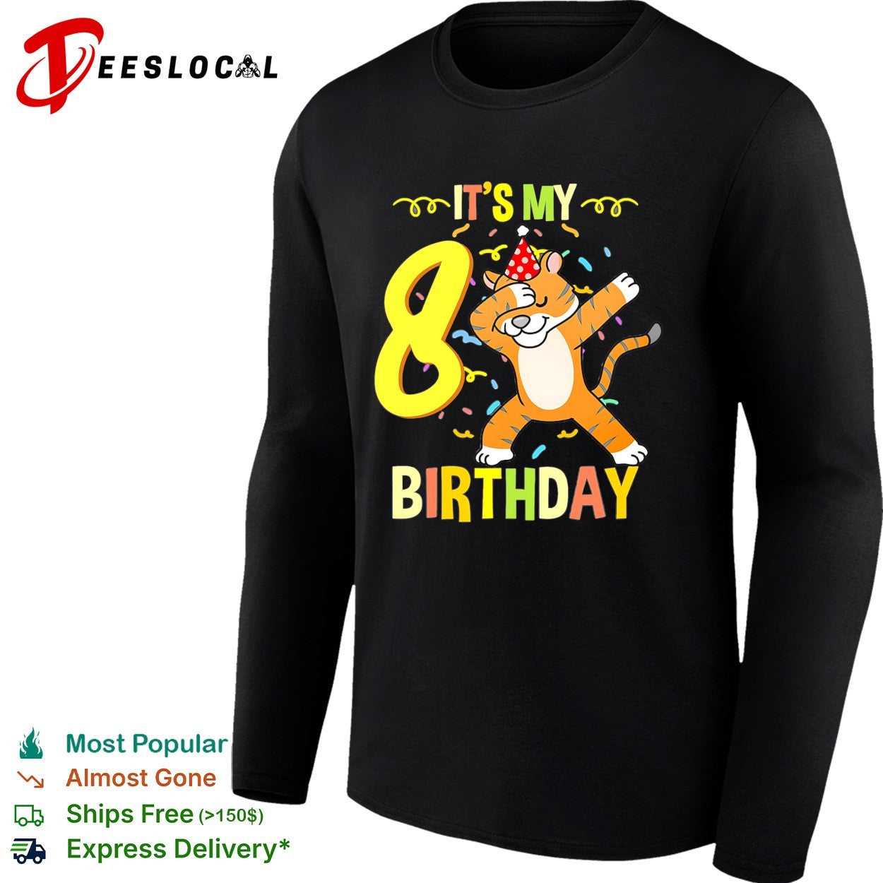 It’s my 8th birthday dabbing tiger confetti celebration art shirt