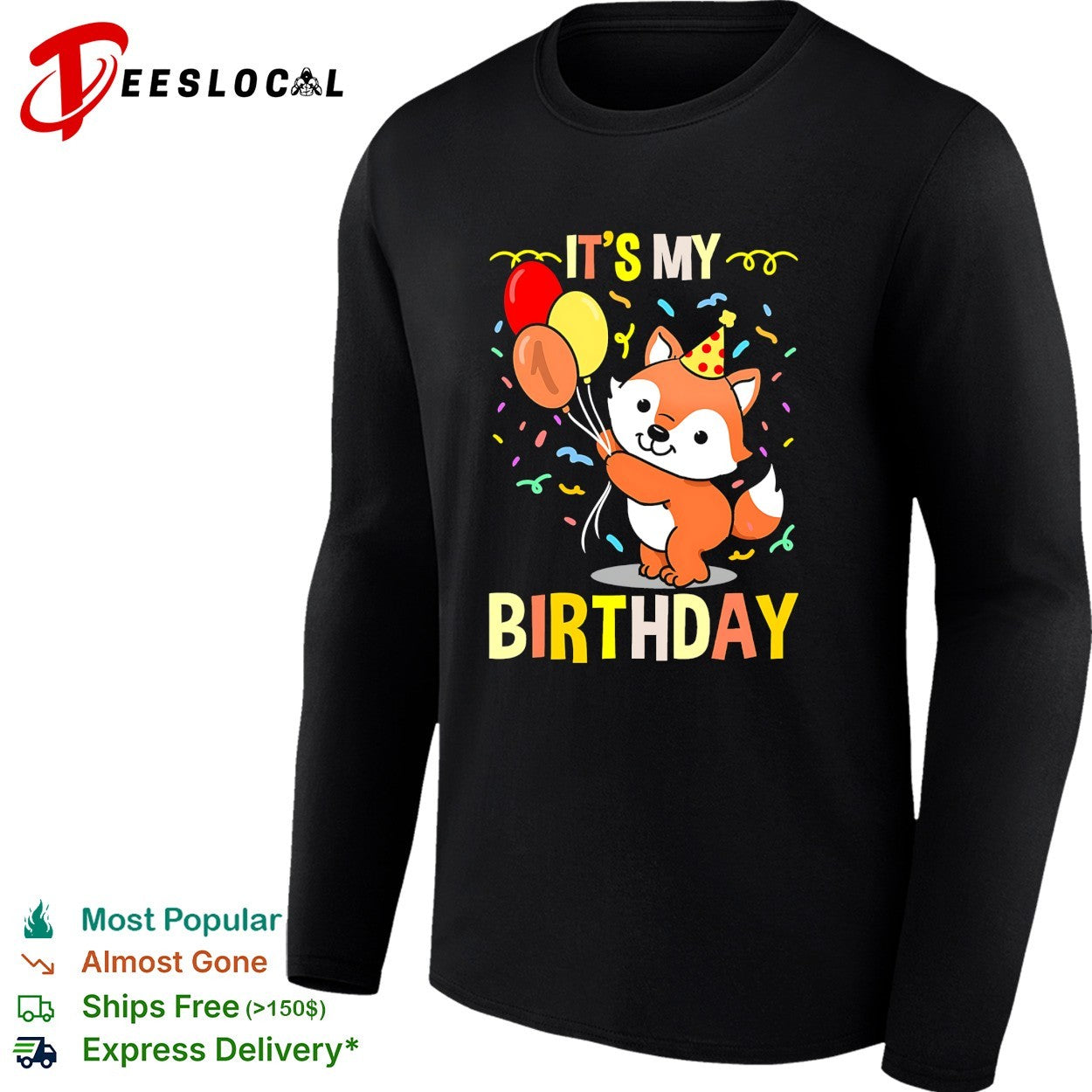 It’s my birthday cute fox balloons confetti celebration art shirt