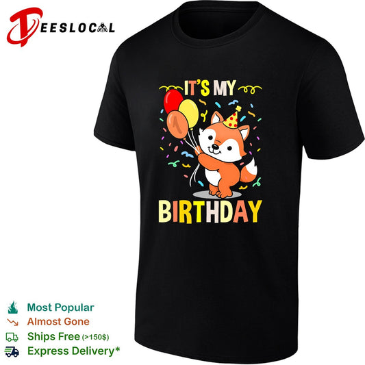 It’s my birthday cute fox balloons confetti celebration art shirt