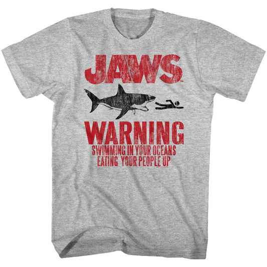 Jaws - Warning - Short Sleeve - Heather - Adult - T-Shirt - clothing by TeeHivey.com