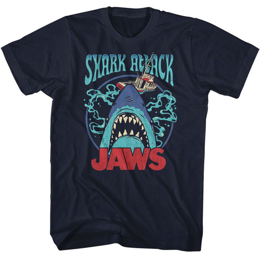 Jaws - Swirly Water - American Classics - Solid Blue Adult Short Sleeve T-Shirt