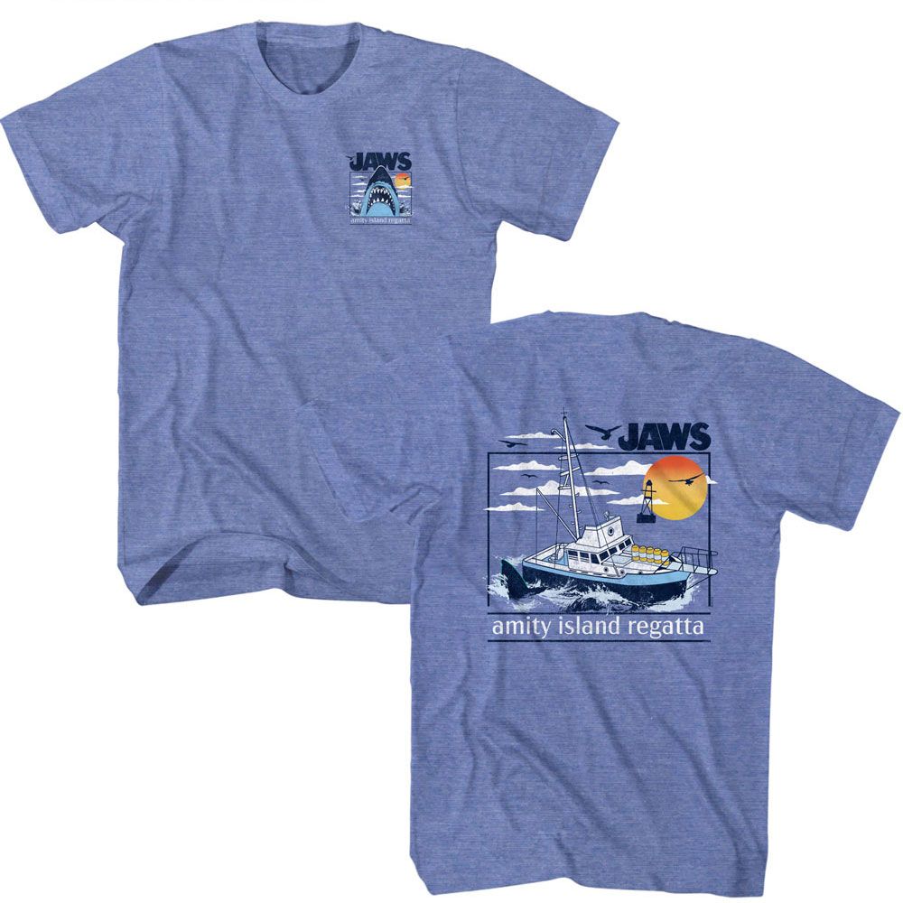 Jaws - Amity Island Regatta - American Classics - Heather Blue Adult Short Sleeve T-Shirt