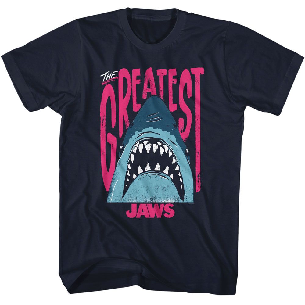 Jaws - The Greatest Shark - American Classics - Solid Blue Adult Short Sleeve T-Shirt - clothing by TeeHivey.com (Image 1)