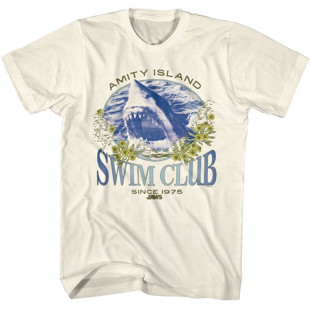 Jaws - Swim Club Since 1975 - American Classics - Solid Off-White Adult Short Sleeve T-Shirt (Image 1)