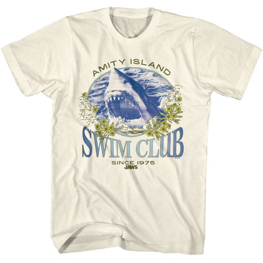 Jaws - Swim Club Since 1975 - American Classics - Solid Off-White Adult Short Sleeve T-Shirt (Image 1)