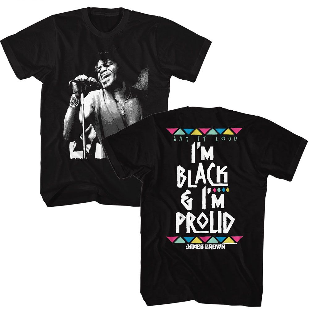 James Brown - Black And Proud - American Classics - Solid Black Adult Short Sleeve T-Shirt (Image 1)