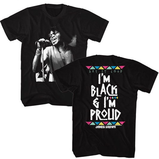 James Brown - Black And Proud - American Classics - Solid Black Adult Short Sleeve T-Shirt (Image 1)