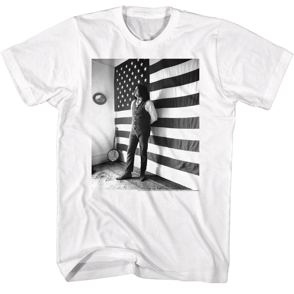 Jerry Garcia - Flag Black & White - Short Sleeve - Adult - T-Shirt - clothing by TeeHivey.com