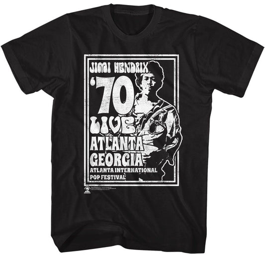 Jimi Hendrix - Atlanta 70 - American Classics - Solid Black Adult Short Sleeve T-Shirt